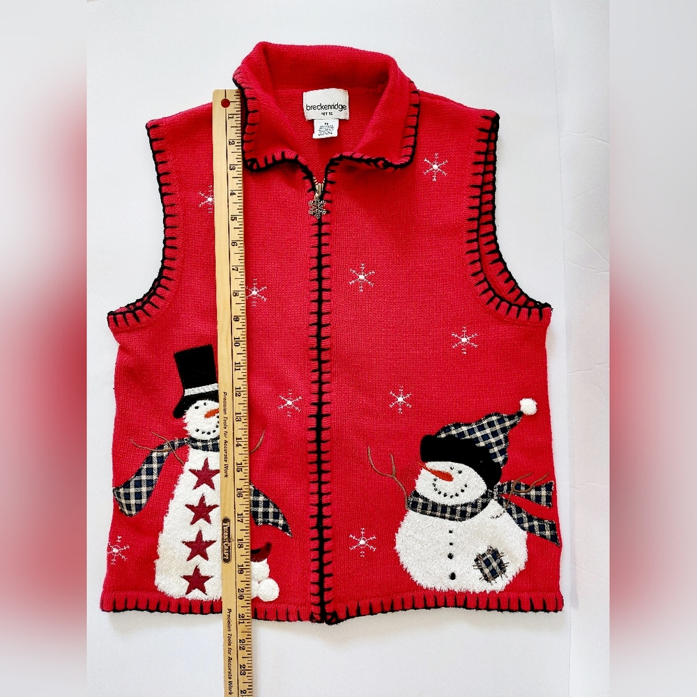 Rustic Snowman Zip Sweater Vest size Petite Small Breckenridge‎ Christmas - Picture 4 of 6